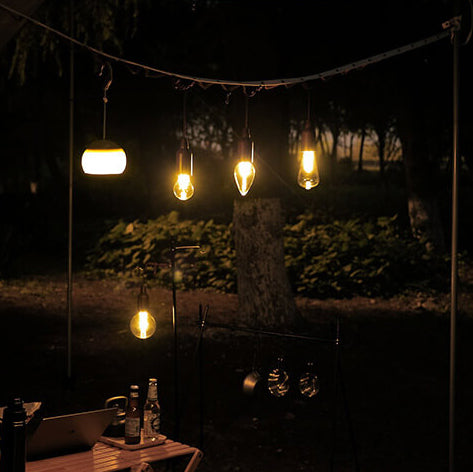 Retro bærbar, vanntett, rund trekjeglelampe med batteri og USB-tilkobling, 1 lyspære, ideell for camping og utendørsaktiviteter