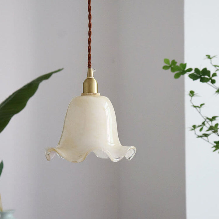 Skanto | Vintage Kreativ Blomst Messing Glass 1-Lampe Pendellampe