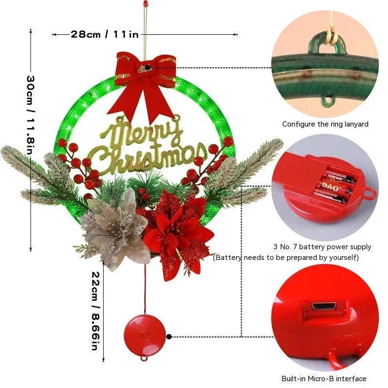 Skanto | Christmas Luminous LED Light Garland Dørhengende kranser Dekorasjoner