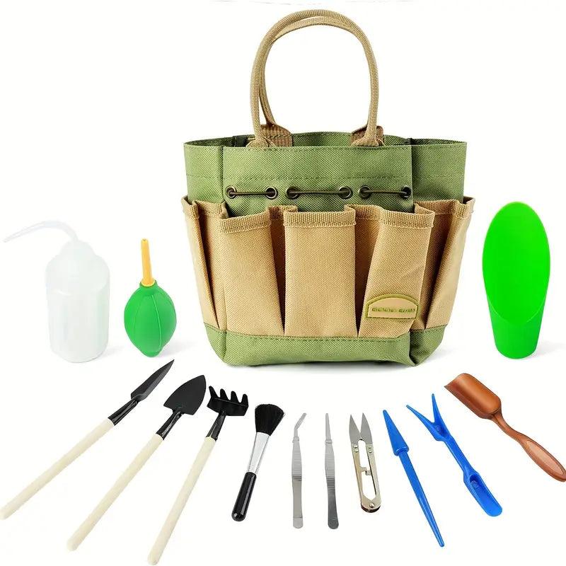 Norvo | Planturo Mini Hageverktøy Sett | 13-delt | For bonsai, sukkulenter & stueplanter | Med organisert bag
