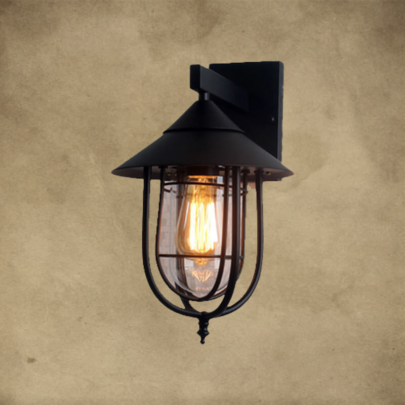 Vintage industriell jern lanterne innendørs utendørs 1-lys vegglampe | Skanto