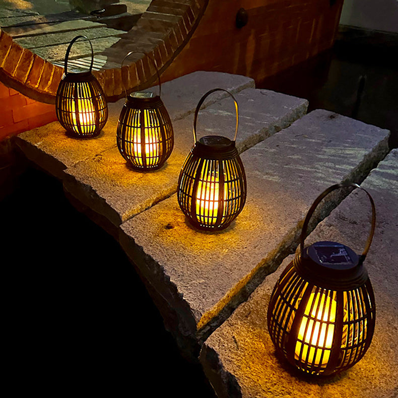 Moderne Art Deco Solrund Lantern Rattan LED Utendørs Landskapslys For Hage | Skanto