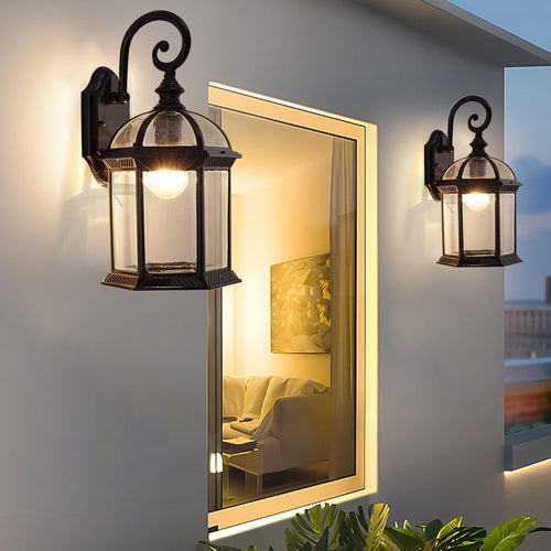 Tradisjonell Vintage Hexagonal Slott Aluminiums Glass 1-Lys Utendørs Vegglys Lampe For Hage | Skanto
