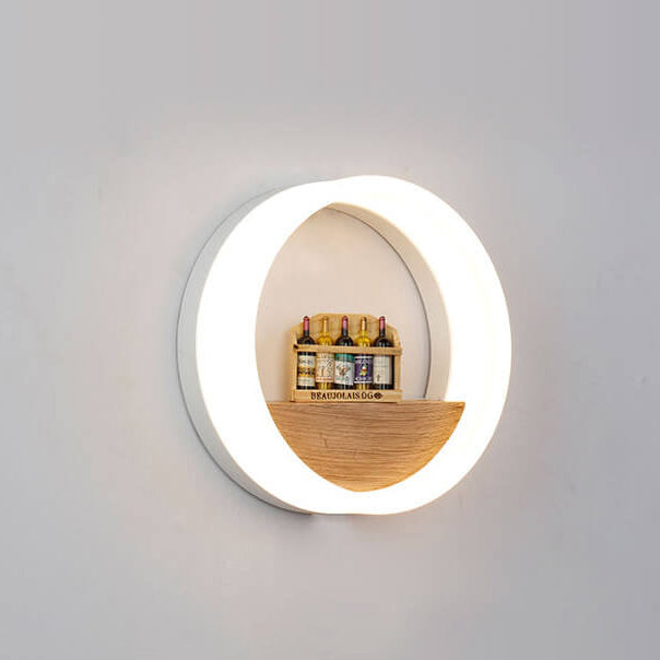 Skanto | Lumoshelf LED Vegglampe | Massiv Trematerial med Hylle | Rund Vegglampe | Varm & Hvit Lys