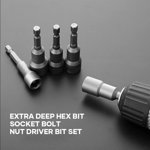 Skanto | Ekstra Dyp Hex Bit Socket Bolt Nut Driver Bit Sett