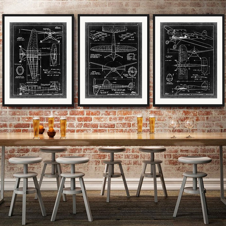 Designskisse av et vintage jagerfly – lerretsbilde