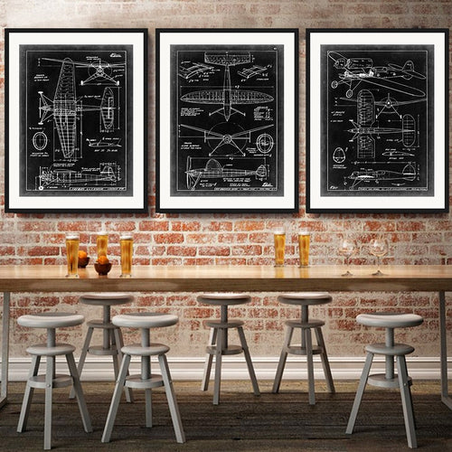 Designskisse av et vintage jagerfly – lerretsbilde