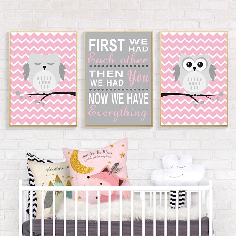 Baby Pink Eule - Lerret Veggkunst Maleri | Skanto