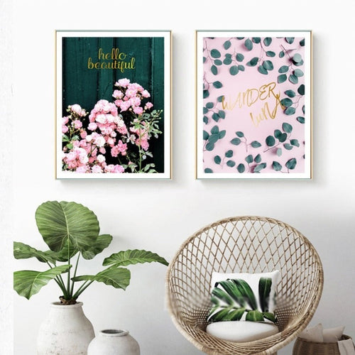 Moderne rosa florale, vakre landlige plakattrykk - lerretsbilder