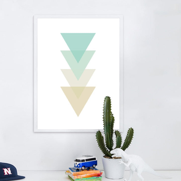 Abstrakt Mintfarge Geometriske Trekanter - Lerret Veggkunst Maleri | Skanto