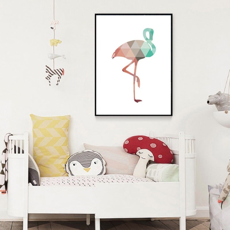 Flamingo Geometrisk Trekant Barnerom Veggkunst Maleri på - Lærred Veggkunst Maleri
