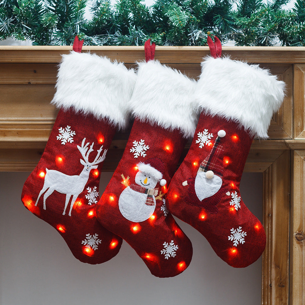 Skanto | Julepynt med lys Burlap broderi sokk gavepose