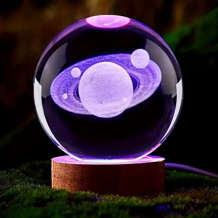 LumiSphere - Luksus 3D Krystall Bordlampe med Trebase Skanto