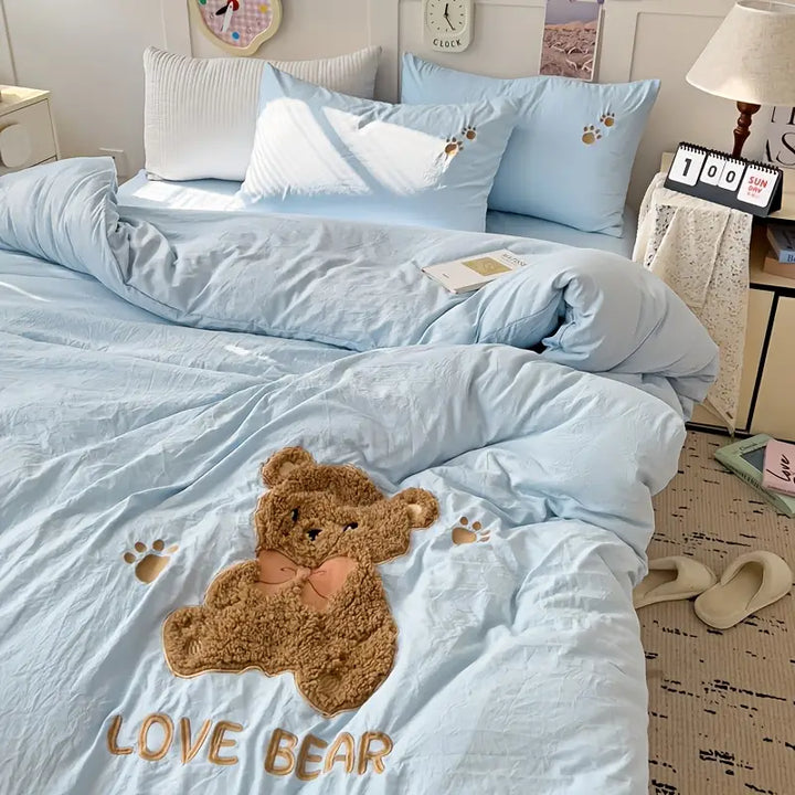 Teddy Bear Sengetøy Sett – Ultra Myk og Kosevennlig | Med dynetrekk, laken og 2 putetrekk | Skanto