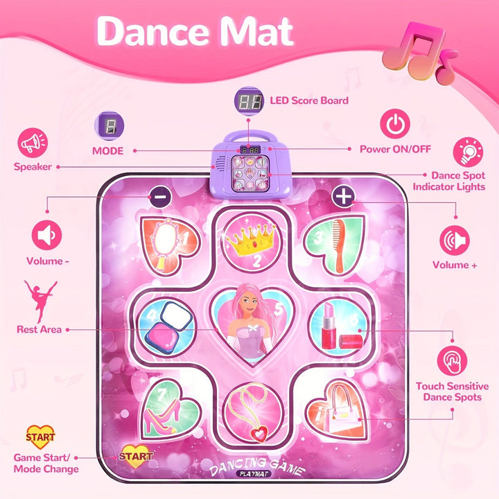 Skanto | Rosa Dansematte for Barn med Poengfunksjon og Rhythmiske Spill – Uten TV – DanceFun Matte