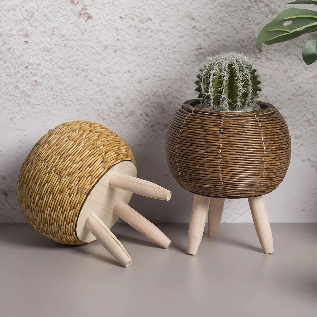 Skanto | Vintage Imitasjon Rattan Blomsterstander med Treben