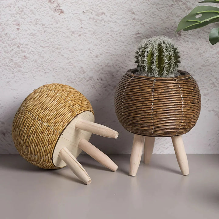 Skanto | Vintage Imitasjon Rattan Blomsterstander med Treben