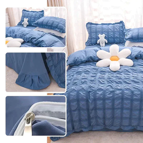 Icy Seersucker Sommer Kjøl Quilt Blonde 4-delt Sett | Skanto