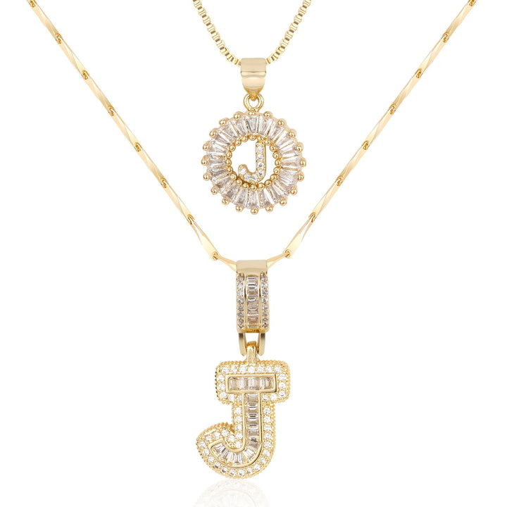Skanto | 2pc 14k Diamant Bokstav Initial Halskjeder