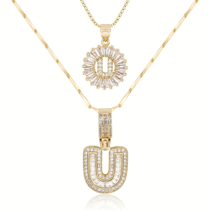 Skanto | 2pc 14k Diamant Bokstav Initial Halskjeder