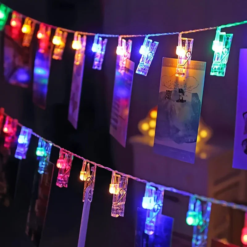 Skanto | LED fotoklipplyskjede med batteridrift – Fargeforanderlige lys for dekorasjon og fotopresentasjon