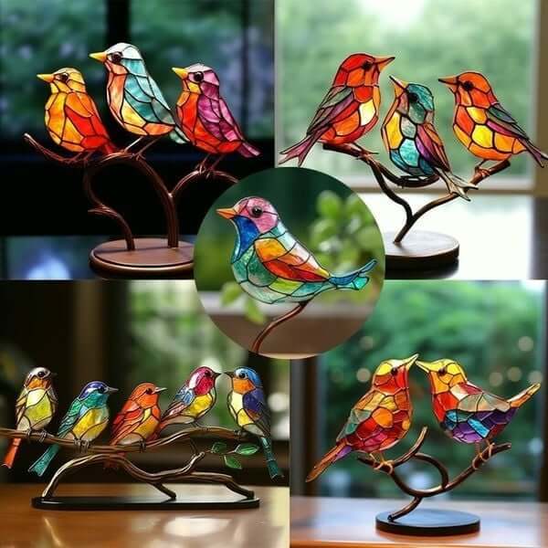 Skanto | Fargede Fugler På Gren Dekorativ Figur - ColorBirds
