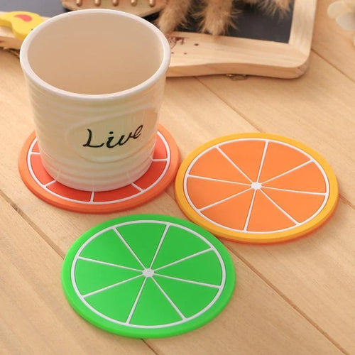 6 stk Fargerik Silikon Frukt Coaster Teikopp Matte Skanto