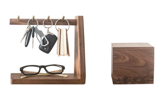 Skanto | Solid Wood Key Organizer with 6 Key Hooks and Storage Platform, No Installation Required, Suitable for Storing Keys, Glasses, Wallets and More