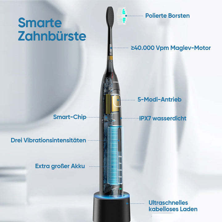 Skanto | Sonic Elektrisk Tannbørste | 6 Moduser & IPX7 Vanntett | Hvit, Svart, Rosa