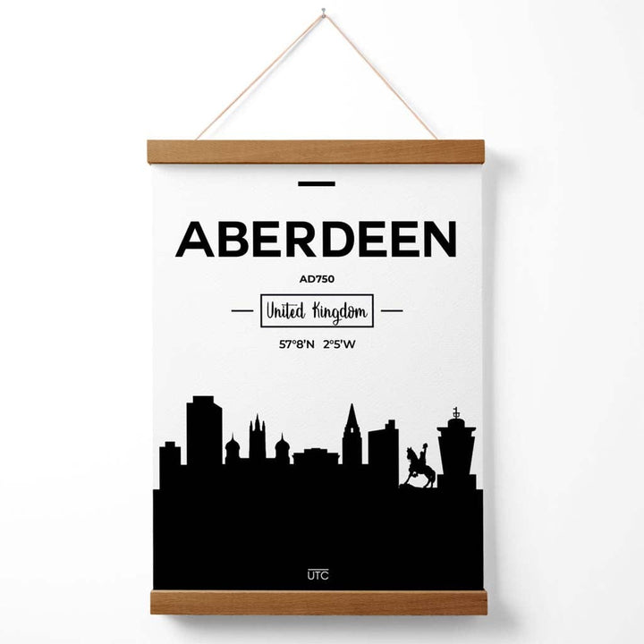 Aberdeen bybildeplakat i svart-hvitt med oppheng