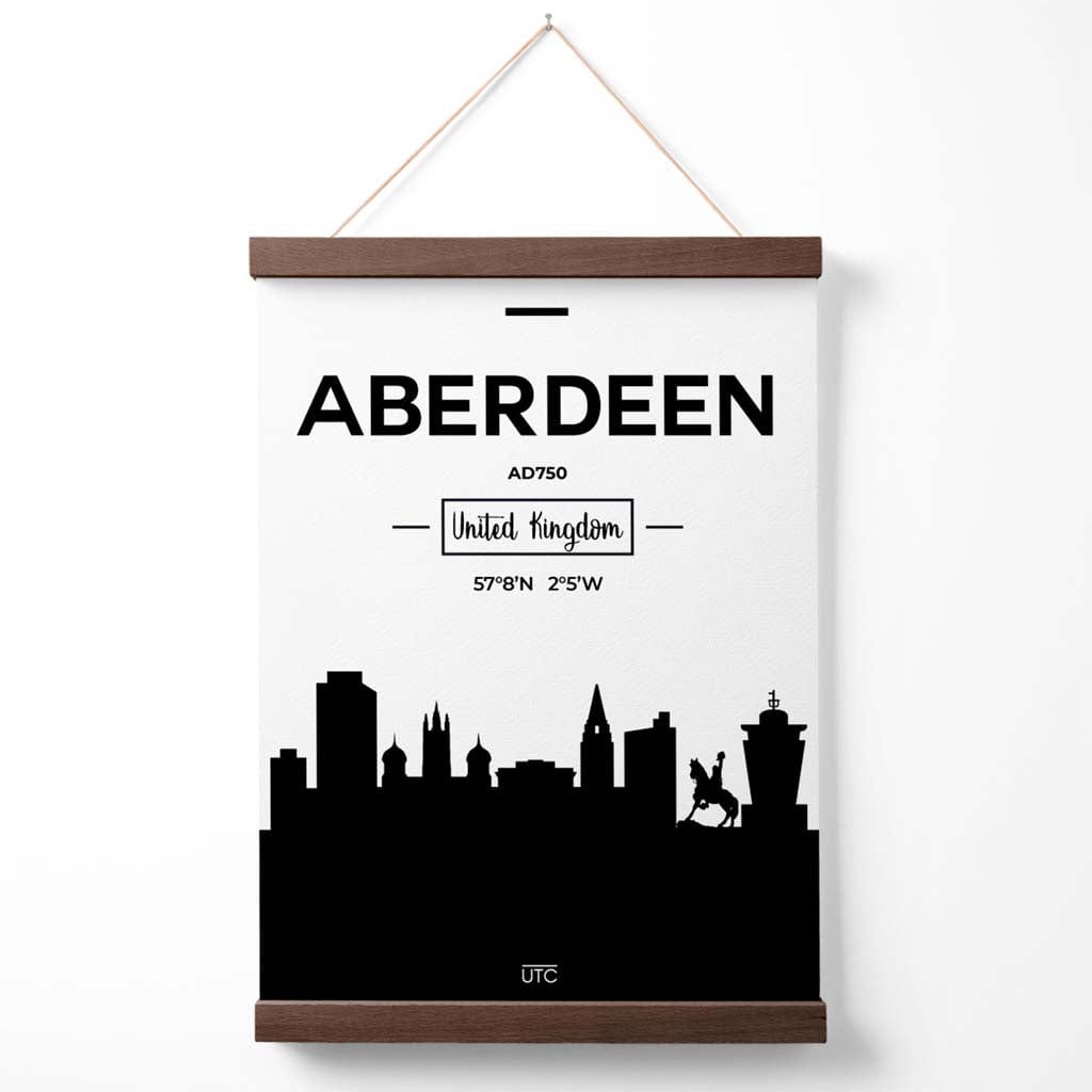 Aberdeen bybildeplakat i svart-hvitt med oppheng