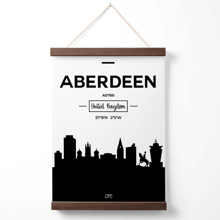 Aberdeen bybildeplakat i svart-hvitt med oppheng