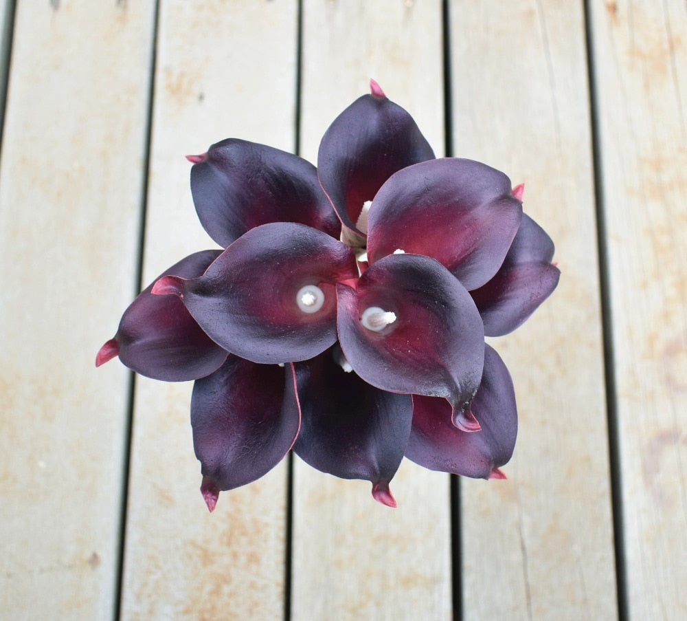 Norvo | 10 marineblå Calla lilje PU Real Touch blomster bryllupsdekorasjon buketter borddekorasjon kunstige blomster hjemmedekor