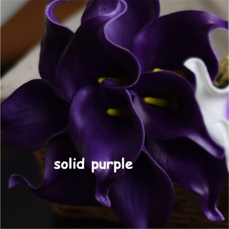 Norvo | 10 marineblå Calla lilje PU Real Touch blomster bryllupsdekorasjon buketter borddekorasjon kunstige blomster hjemmedekor