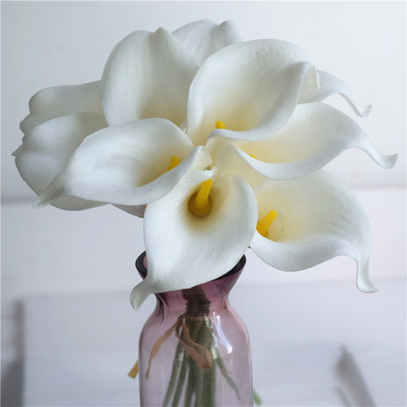 Norvo | 10 marineblå Calla lilje PU Real Touch blomster bryllupsdekorasjon buketter borddekorasjon kunstige blomster hjemmedekor