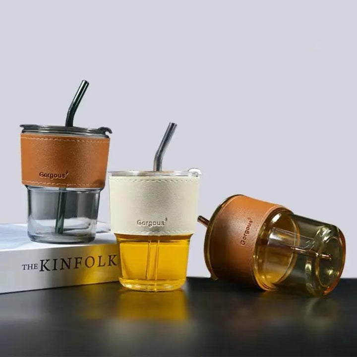 Drikkeglass med sugerør og lokk 400ML Skanto