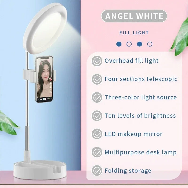 Selfie Ring Light med Makeup Speil & Telefon Holder Kit Skanto