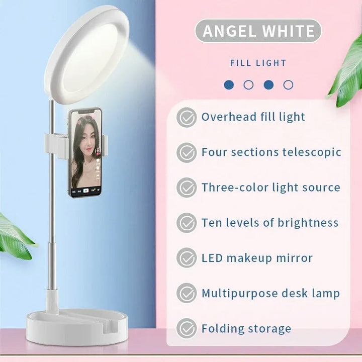 Selfie Ring Light med Makeup Speil & Telefon Holder Kit Skanto