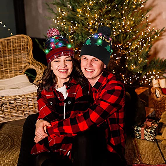 Skanto | 🎅LED Jule Strikkede Luer Lys opp Jule Beanie