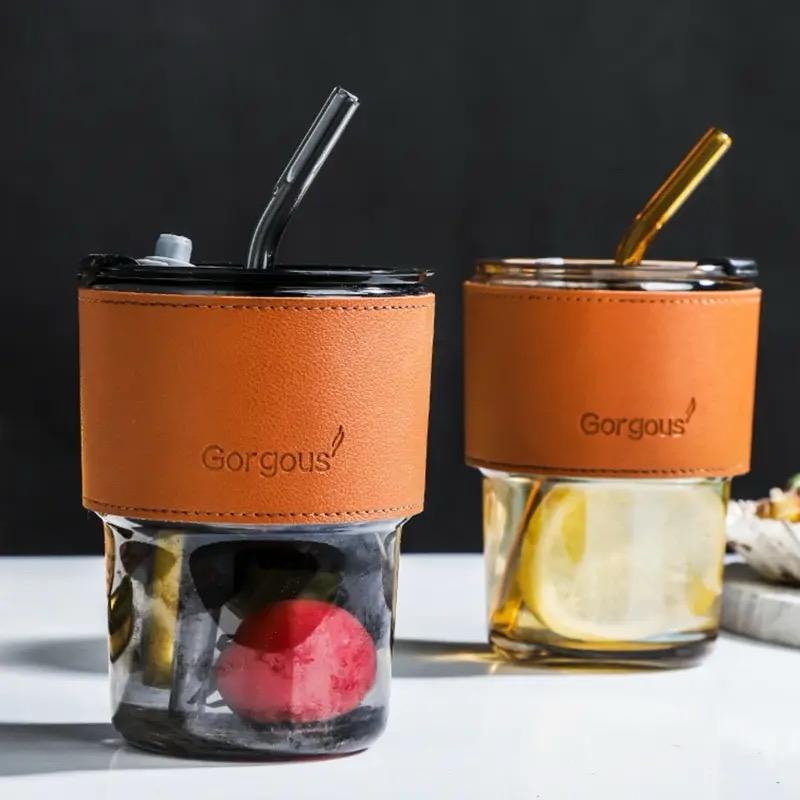 Drikkeglass med sugerør og lokk 400ML Skanto