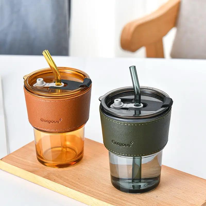 Drikkeglass med sugerør og lokk 400ML Skanto