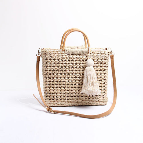 Handmade Raffia Crossbody Bag with Decorative Tassel Pendant Skanto