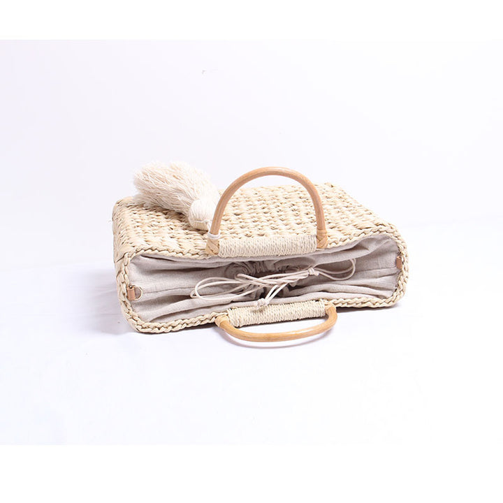 Handmade Raffia Crossbody Bag with Decorative Tassel Pendant Skanto