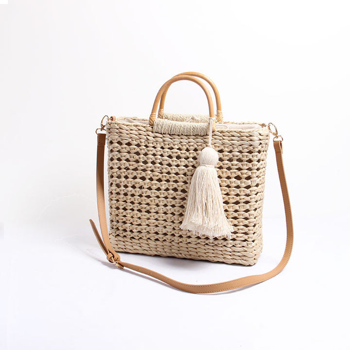 Handmade Raffia Crossbody Bag with Decorative Tassel Pendant Skanto