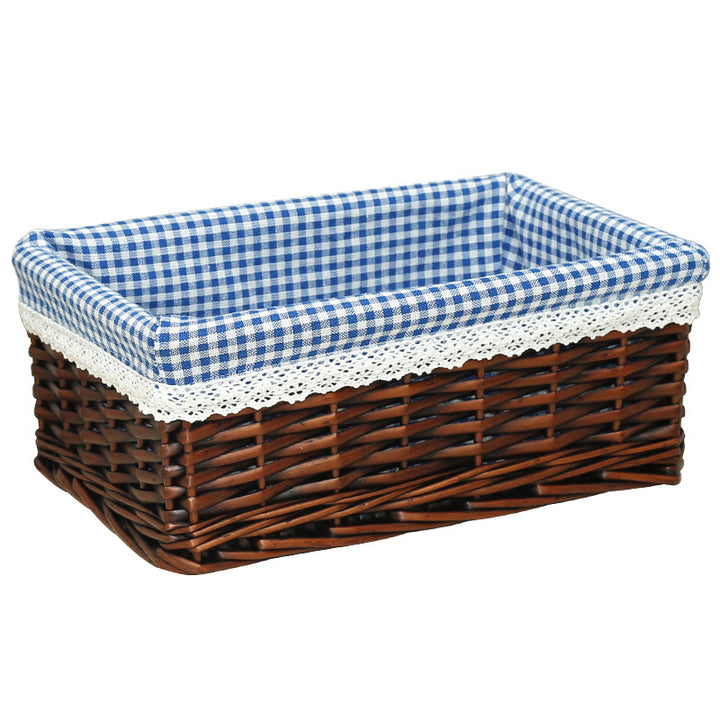 Kvinnenes oppbevaringskurv med rutete stofffor og elegant kanten med blonder Skanto