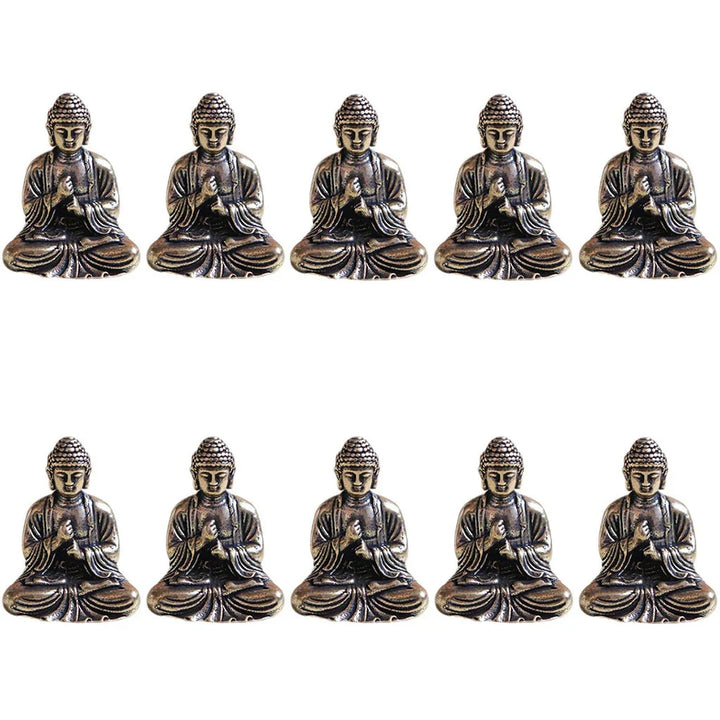 Skanto | 10 stk Miniatyr Messing Sittende Buddha Statue Figur for Reise Buddhism Tilbedelse Hjemmekontor Skrivebords Dekorasjon