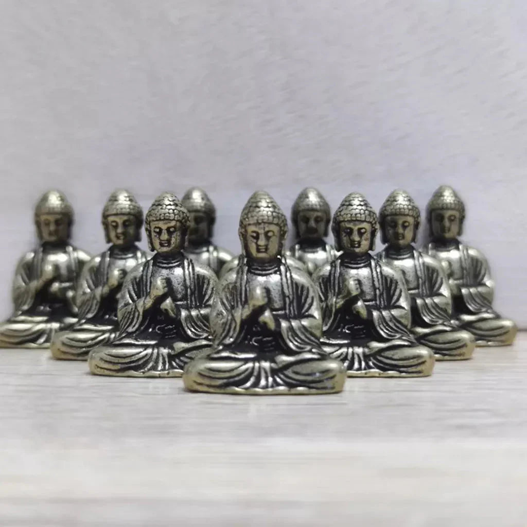 Skanto | 10 stk Miniatyr Messing Sittende Buddha Statue Figur for Reise Buddhism Tilbedelse Hjemmekontor Skrivebords Dekorasjon