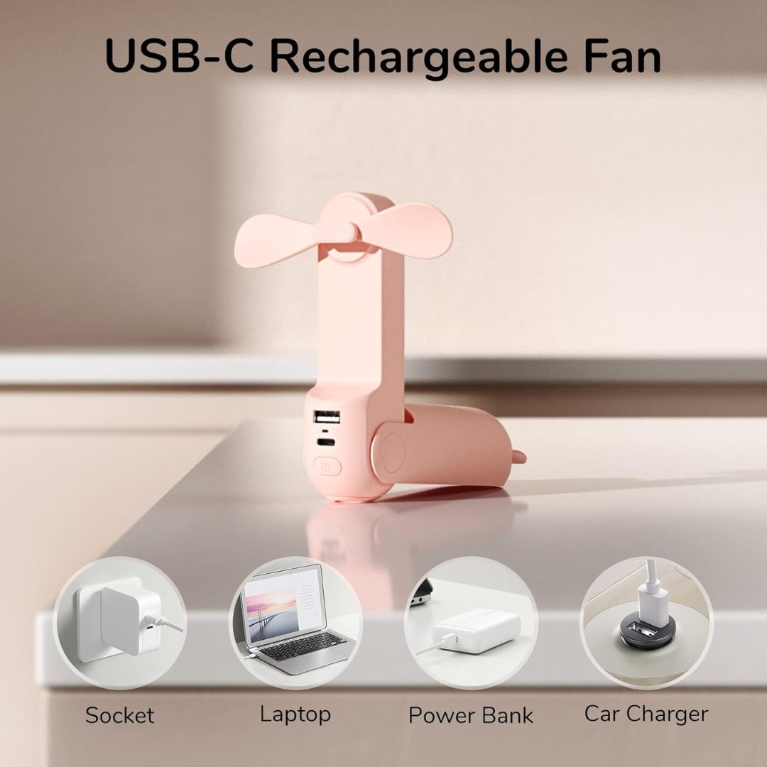 3 i 1 Håndholdt Mini Vifte | USB Oppladbar, Sammenleggbar Design & Ideell for Reise, Camping og Utendørsaktiviteter | Skanto