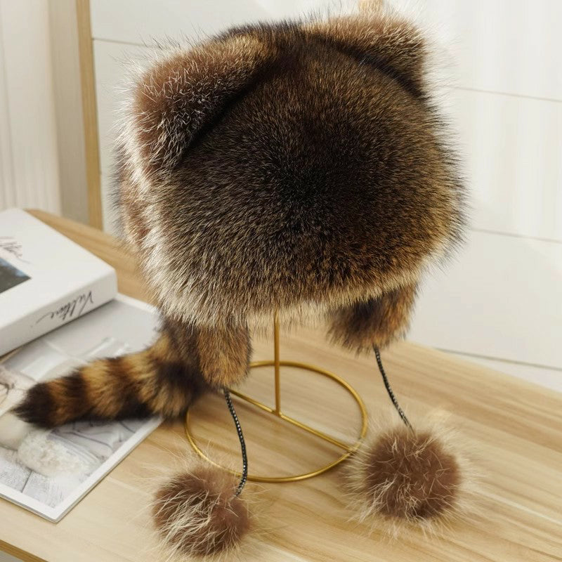 Skanto | Søt Faux fur Raccoon Tail Foreldrebarn Plush Hatt
