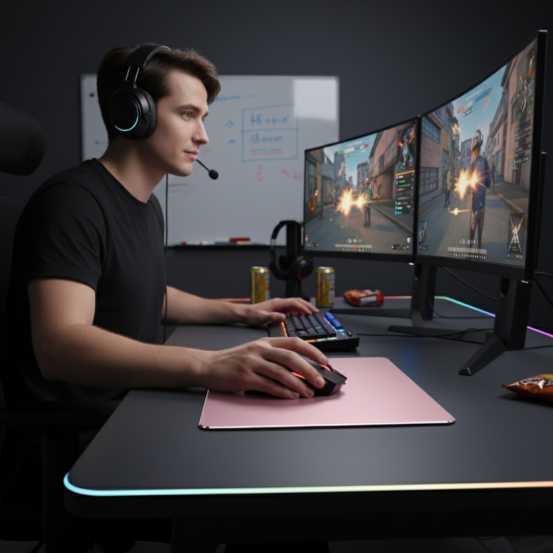 Precision Glide – Rigid Aluminium – Non-Slip Stability – Durable Easy-Clean Surface – Work & Gaming Use Skanto